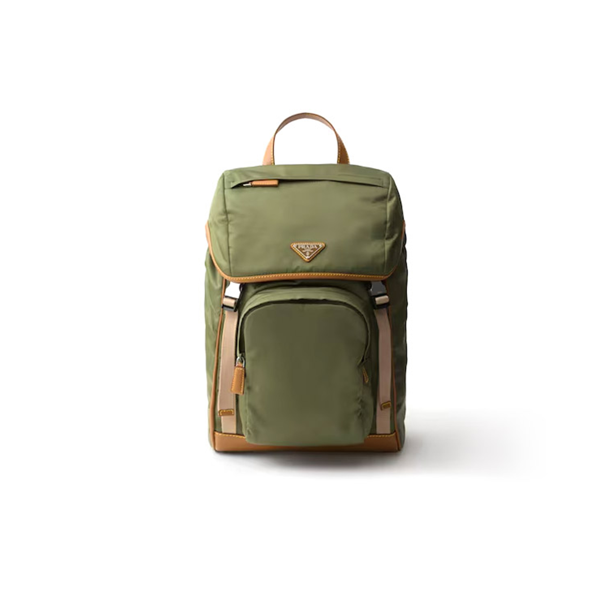PRADA MILITARY CARAMEL RE-NYLON AND LEATHER BACKPACK 2VZ135 (45*27*17cm) 